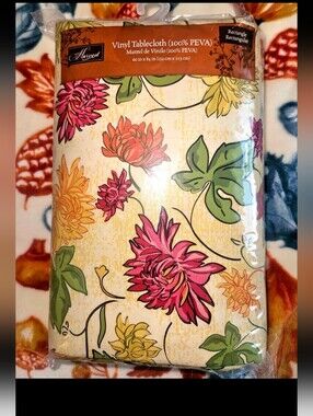 Harvest Rectangular Table Cloth Vinyl Wipes Easy Thanksgiving Ready New 60x84